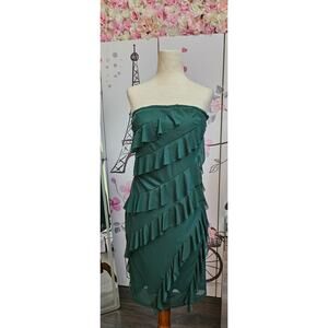 #81 MSRP $36 NWT MOKAYEE EMERALD GREEN TIERED RUFFLE MINI DRESS ♡ SIZE LARGE ♡